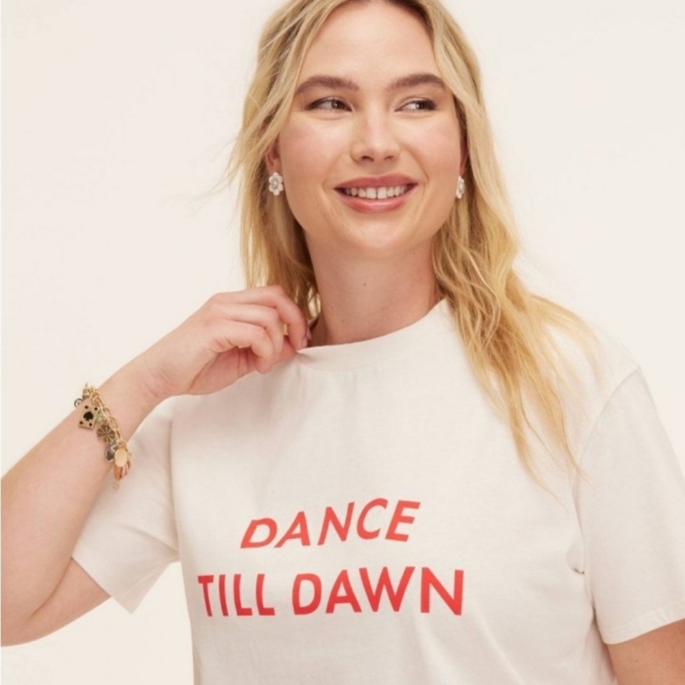 Kate Spade X Target "Dance Til Dawn" White Graphic Tee with Red Print